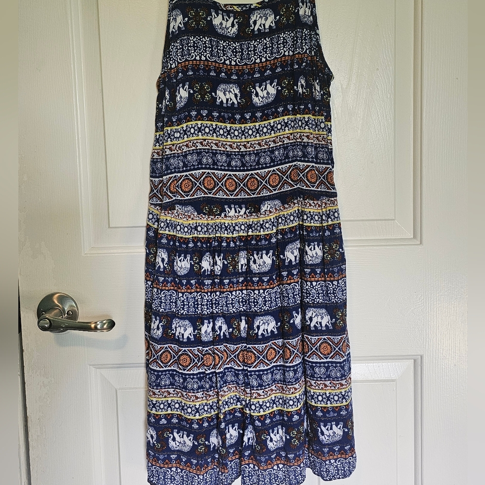Derek Heart Blue Elephant Pattern Sleeveless Dress Women's Size S - Picture 6 of 15